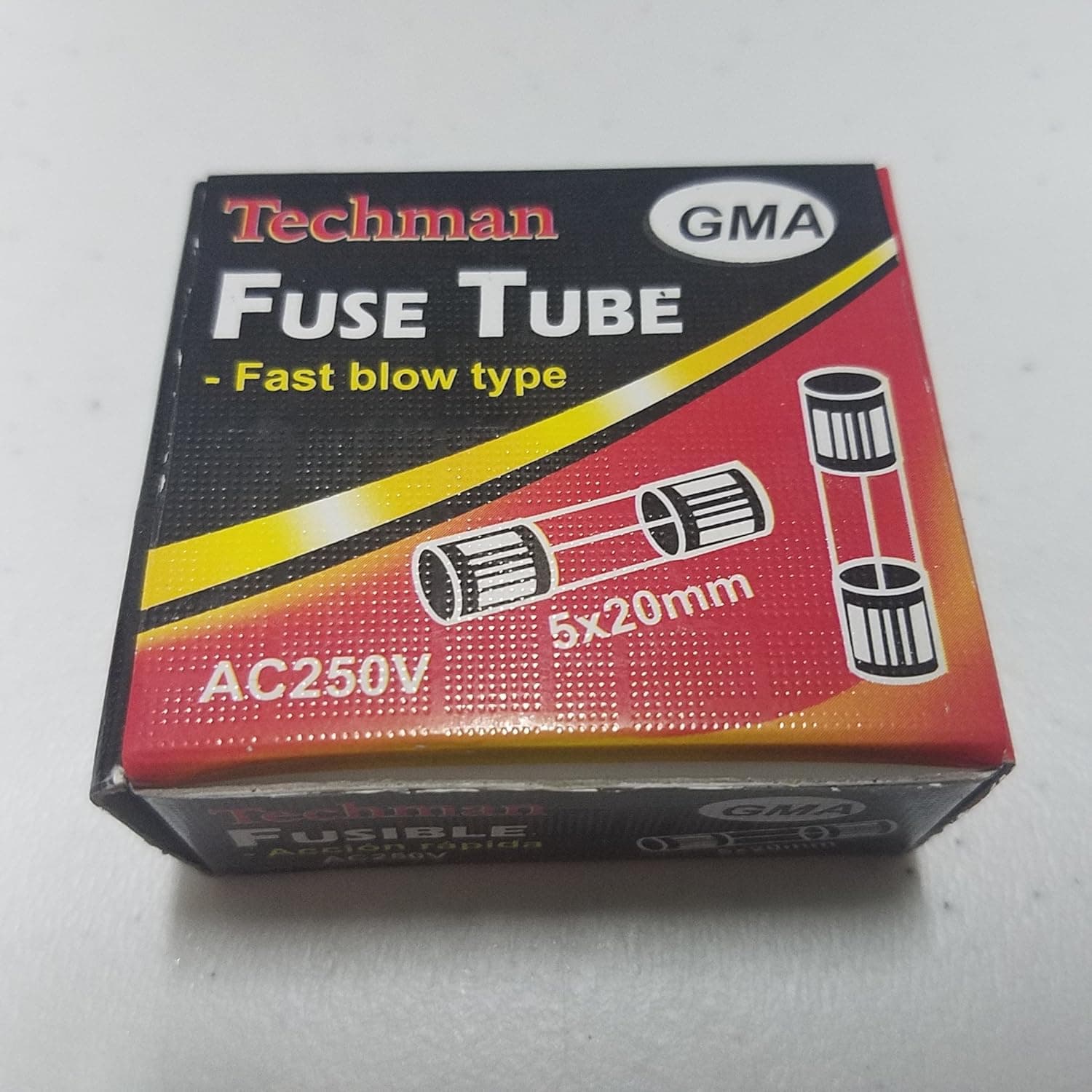 Techman - Pack of 5-500mA (0.500A) Glass Fuse (GMA), 250v, 5mm x 20mm (3/16" X 3/4") Fast Blow (Fast Acting)