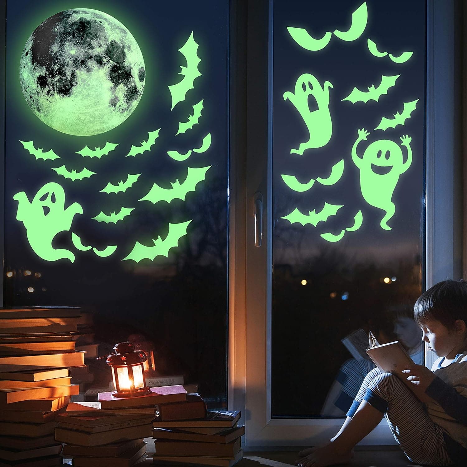 38 Piece Halloween Glow in The Dark Window Decals Set, Spooky Decorations, Stickers and Decor for Halloween.