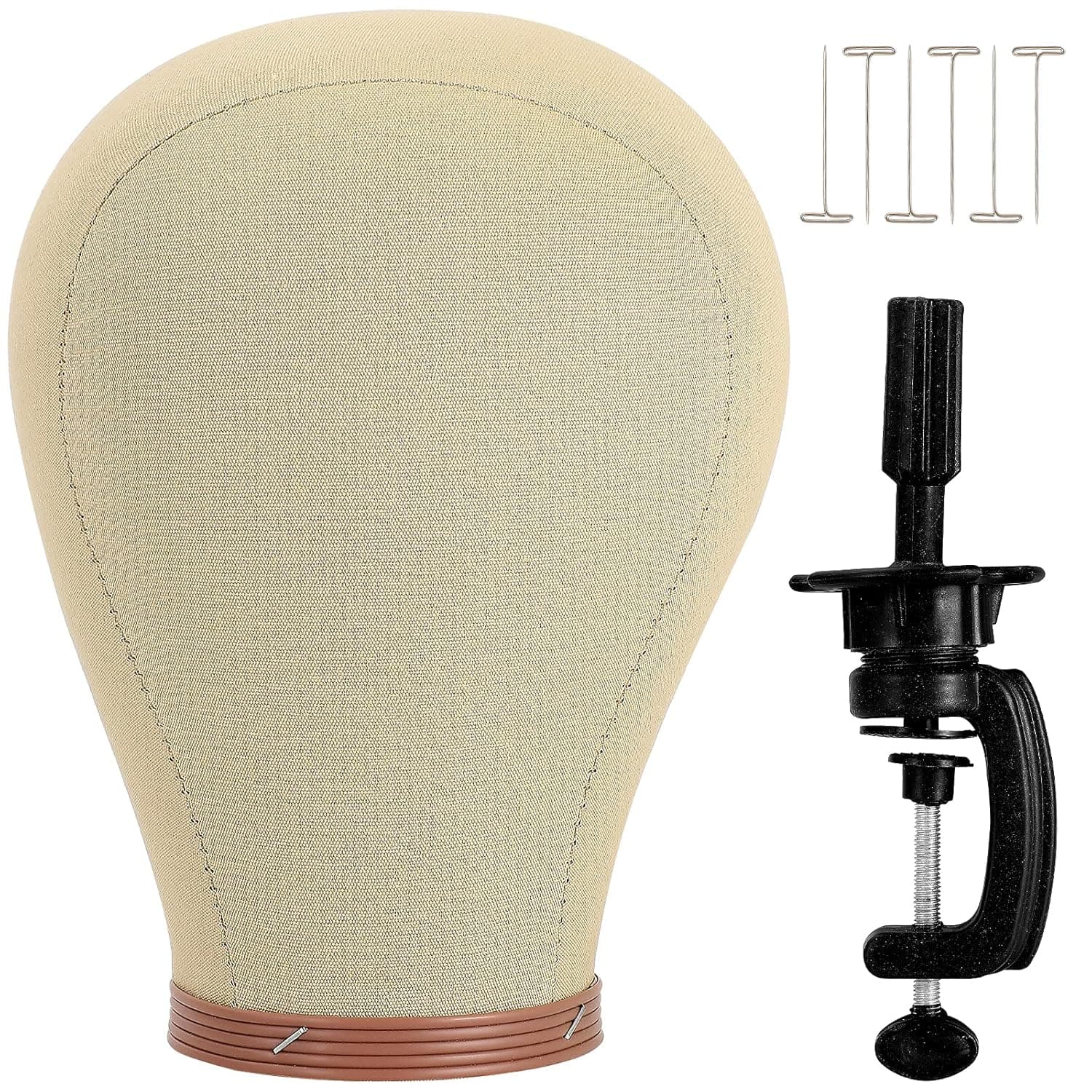 MUXI Wig Head Cork Canvas Block Head, Mannequin Head with Mount Hole Table Stand for Wigs Making, Styling, Training, Display(21 Inch)