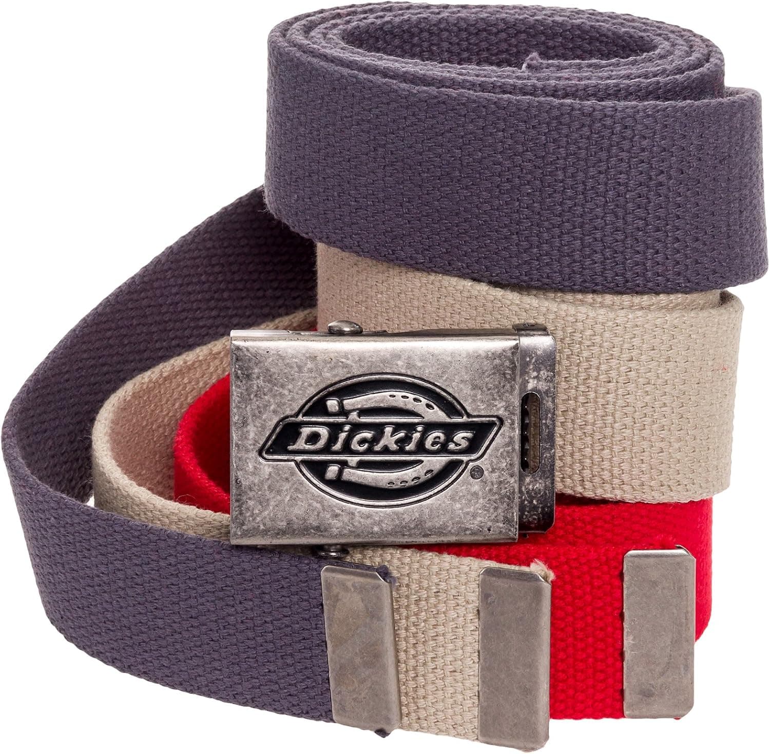 Dickies 3 Pack Antique Nickel Buckle w/ Blue Natural & Red Web Belt Sets