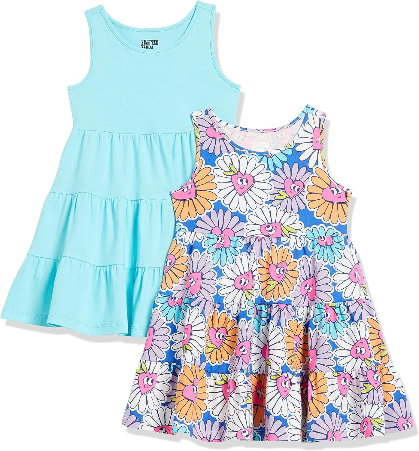 Amazon Essentials Girls and Toddlers' Knit Sleeveless Tiered Dresses (Previously Spotted Zebra), Pack of 2