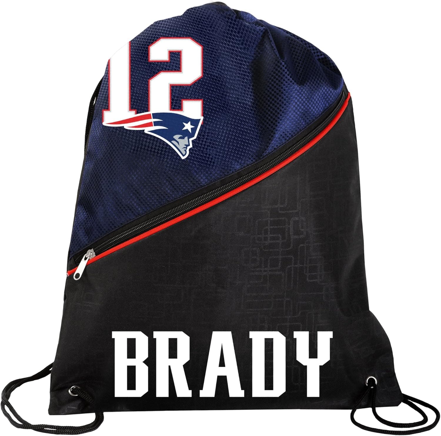 New England Patriots Official High End Diagonal Zipper Drawstring Backpack Gym Bag - Tom Brady #12