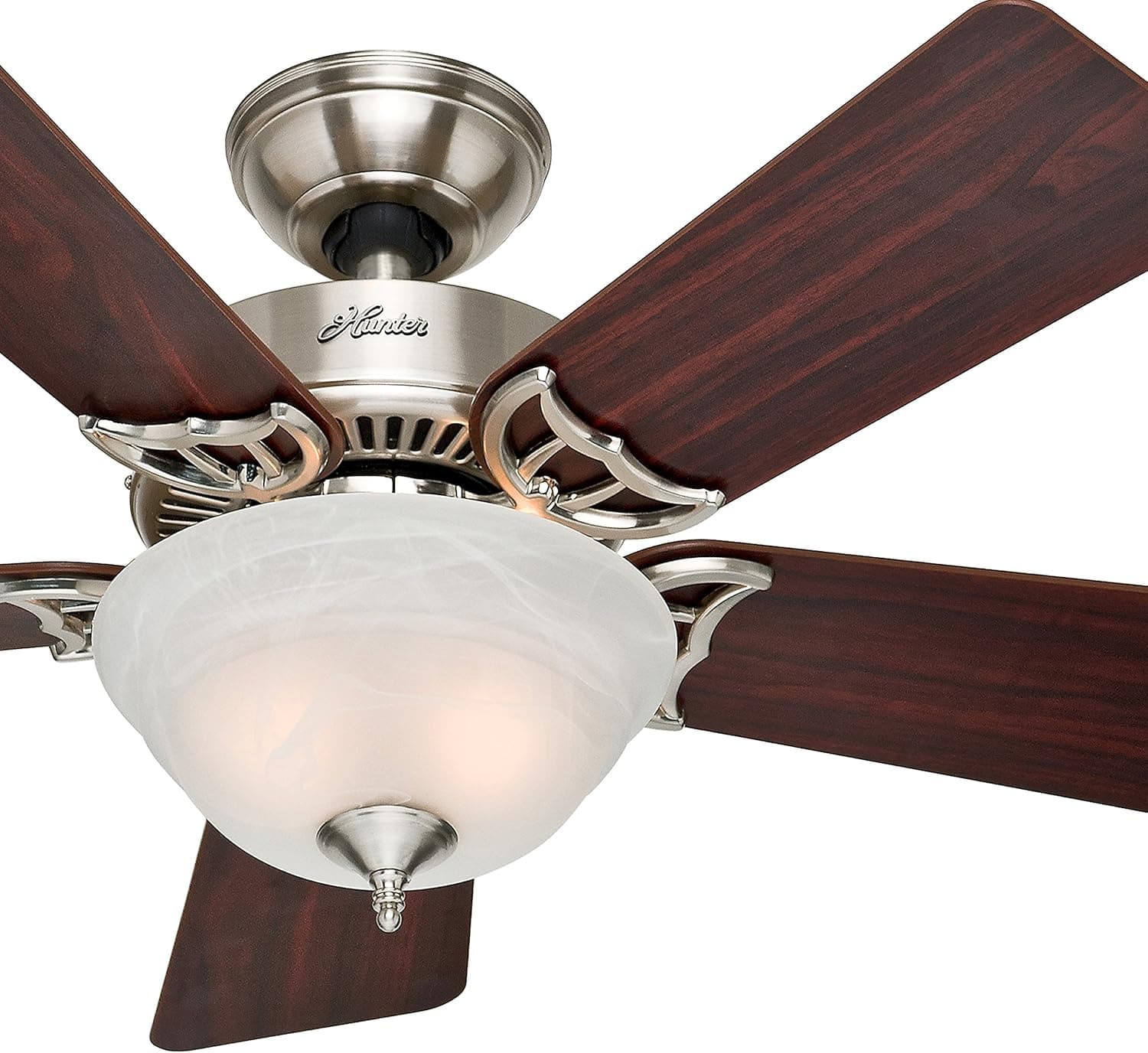 Hunter Fan 42 inch Brushed Nickel Ceiling Fan with a Amber Linen Glass Light Kit, 5 Blade (Renewed) (Brushed Nickel)