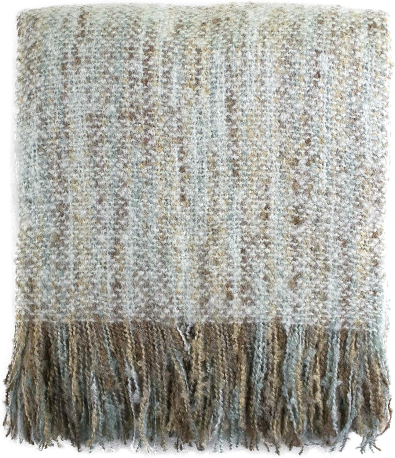 Fennco Styles Light Aqua Faux Mohair Shabby Chic Throw Blanket with Tassel, 50" W x 60" L
