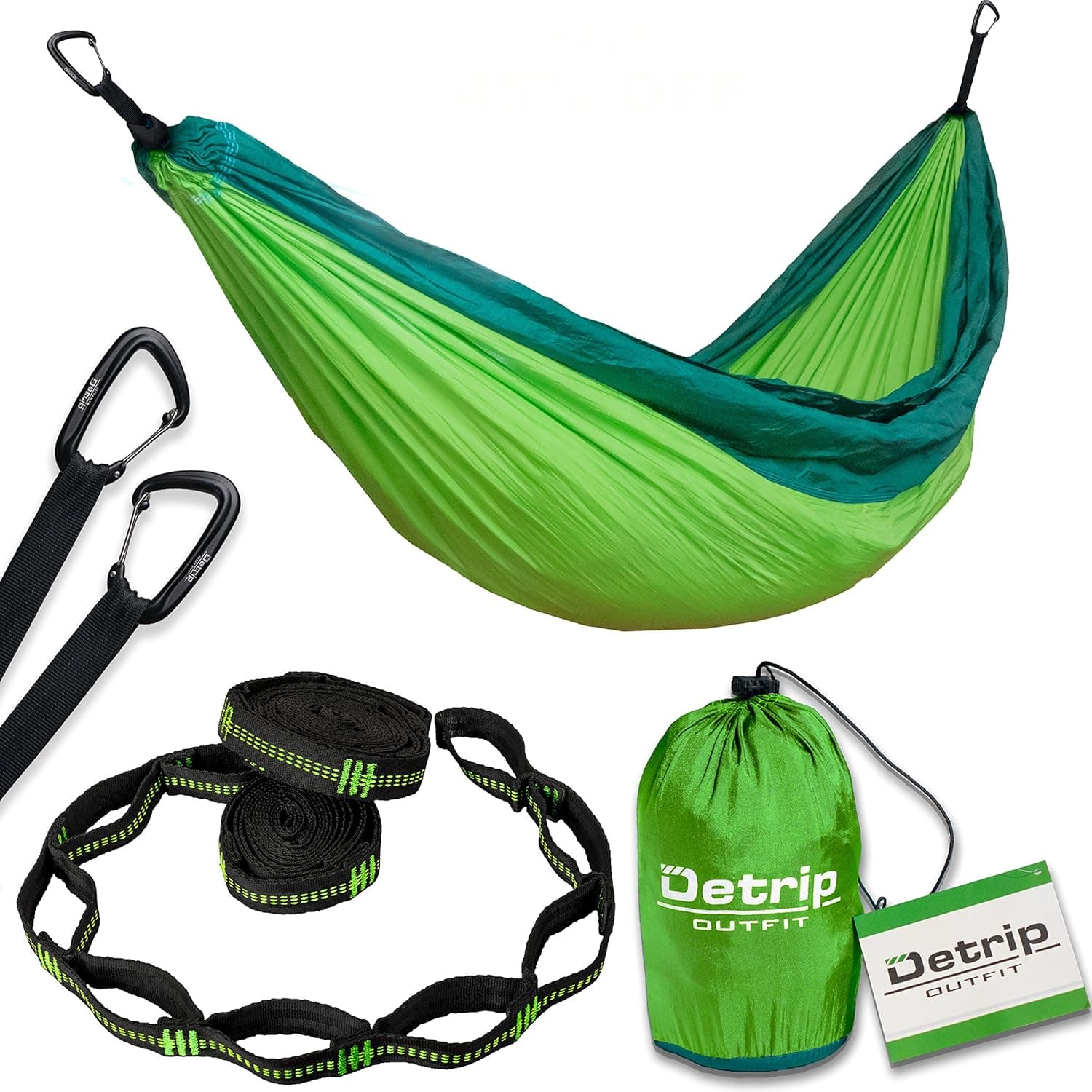 Detrip Hammock – Portable Nylon Parachute Hammock with 2 Tree Straps & New High-Strength, Ultra-Light Aluminum Carabiners – for Camping Holidays, Hiking, Travel or Backyard – Best for Backpack
