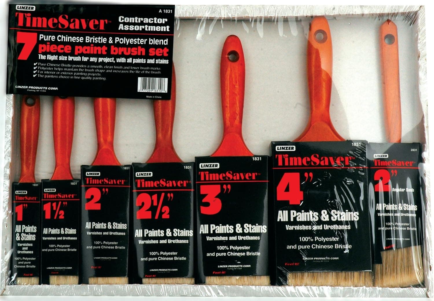 Linzer A-1831 Time Saver Paint Brush Set, 7 Pieces, 1"