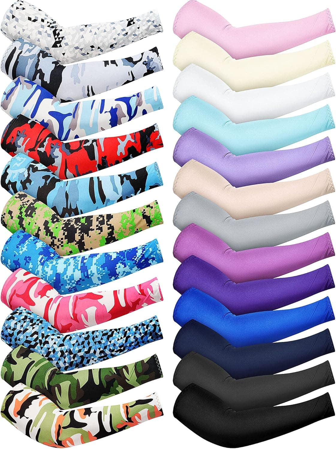 24 Pairs Unisex Arm Sleeves Sun Protection Arm Covers Cooling Ice Silk Sleeves for Running Cycling Outdoor Sports, 24 Colors