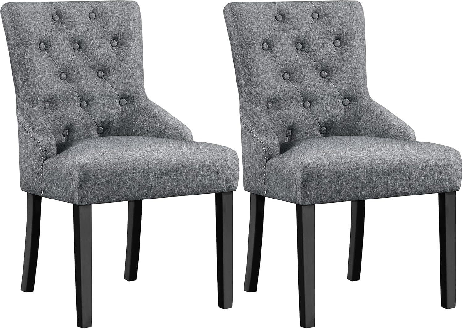 Yaheetech Dining Chairs Upholstered Dining Chairs Tufted Dining Room Chairs Fabric Side Chairs with Nailhead Trim and Solid Wood Legs for Dining Room, Kitchen, Living Room, 1 Package of 2pcs, Gray