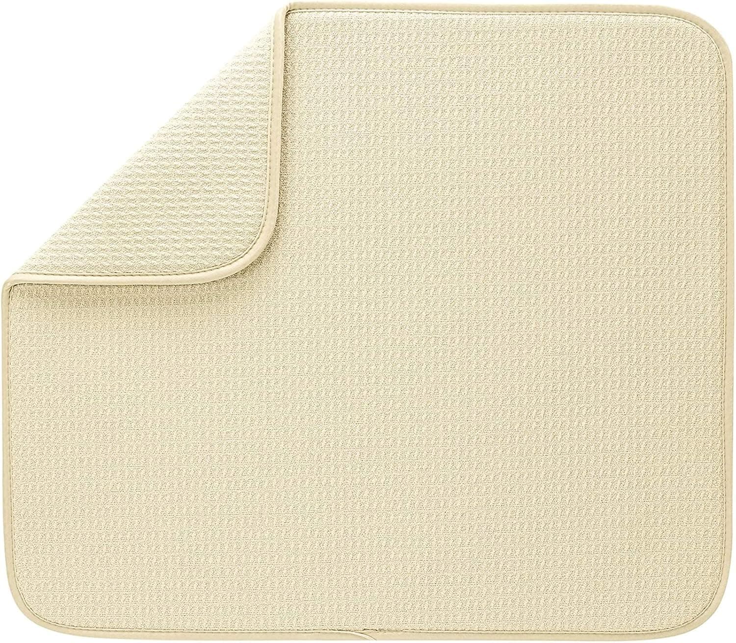 Dish Mat Absorbent, Reversible, Microfiber,Dish Drying Mat for Kitchen,Machine Washable Farmhouse Dishes Drainer/Rack for Countertop Fast Drying, Beige Drying Mat 16 X 18 Inch