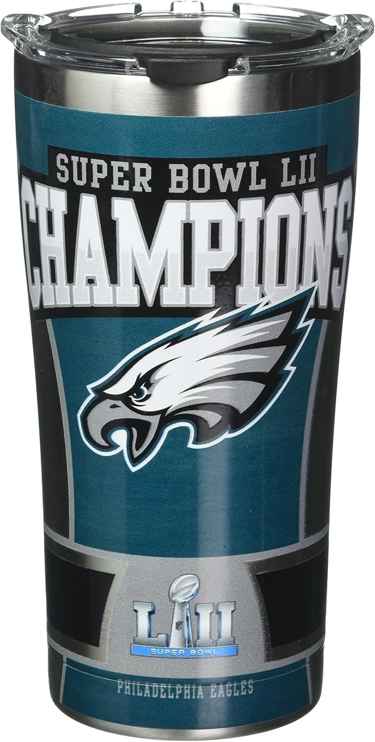 Tervis NFL Philadelphia Eagles Super Bowl 52 Champions Stainless Steel Insulated Tumbler with Clear and Black Hammer Lid 20oz, Silver