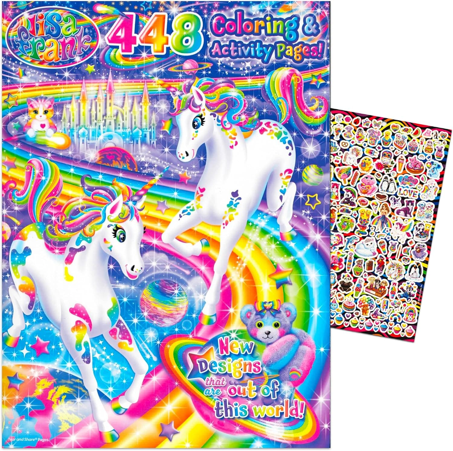 Lisa Frank Coloring Book and Stickers Set -- Giant 448 pg Coloring Book for Adults Kids and 50 Stickers
