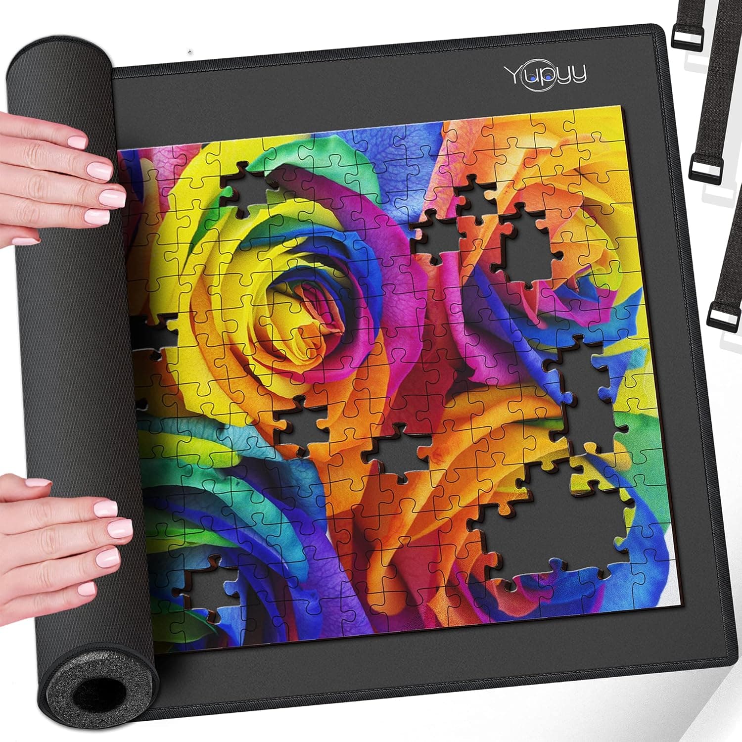 Puzzle Mat Puzzle Mat Roll Up, Large Roll Up Puzzle Mat 46”x26”, Portable Puzzle Mat Organizer Up to 1500 Pcs, No Creases to Your Finished and Unfinished Puzzles,Rubber Puzzle Mats for Jigsaw Puzzles