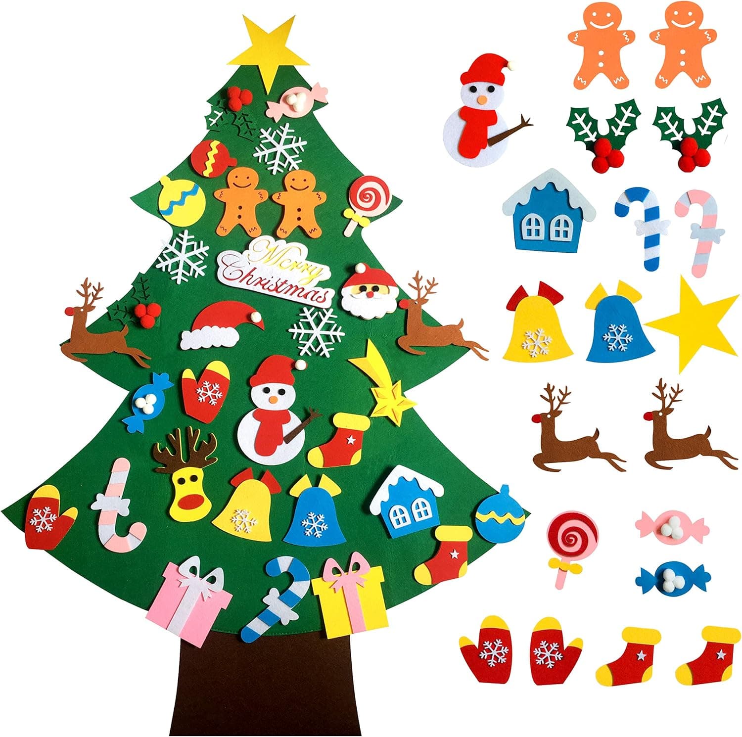 Mazoliy 3.6FT Felt Christmas Tree with 33Pcs Ornaments for Kids DIY Xmas Wall Decorations for Toddlers Door Hanging Christmas Tree Set Decor Party