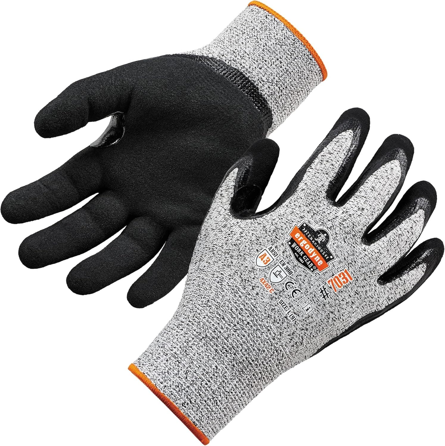 Ergodyne Nitrile Coated Work Gloves, Cut Resistant Level A3, Grip For Wet or Dry Enviroments, Ergodyne ProFlex 7031,Gray,Medium