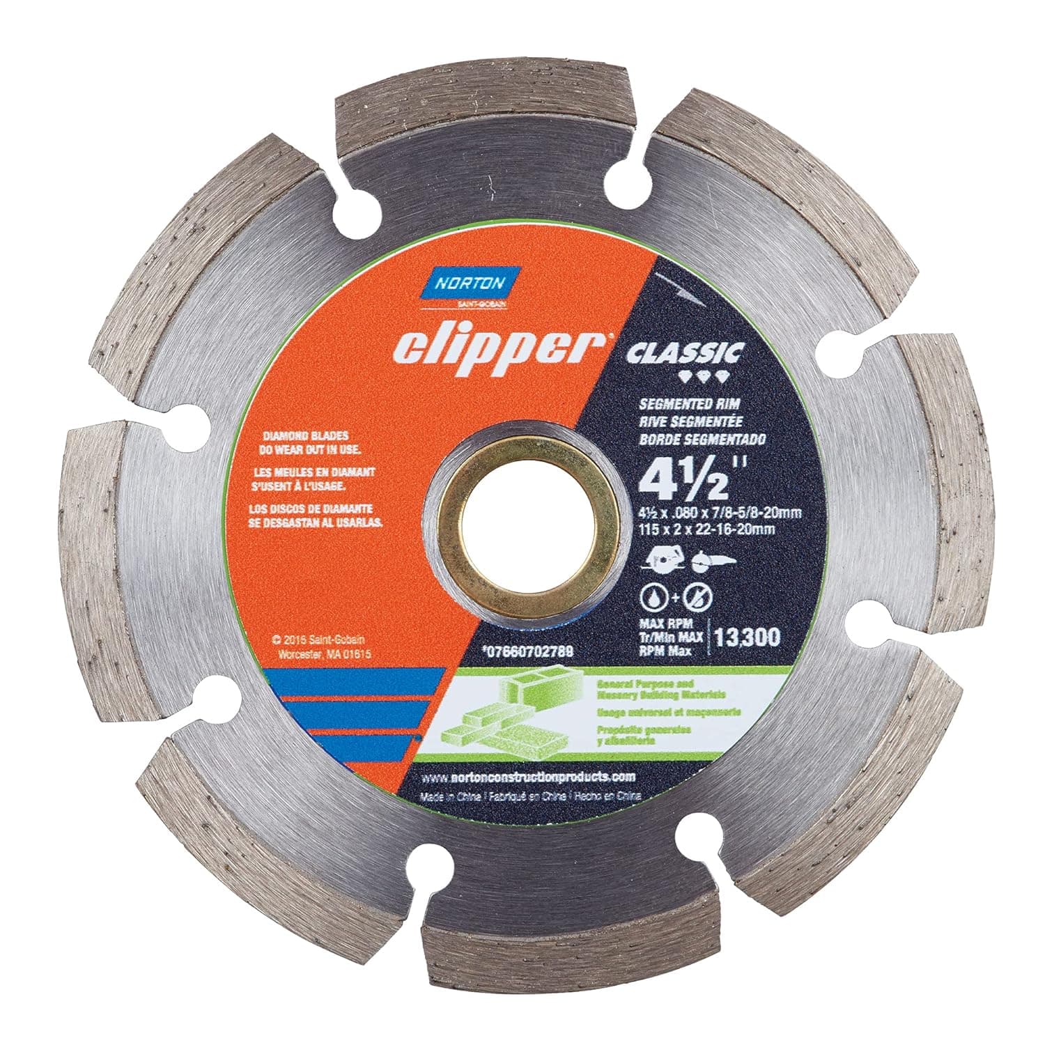 Norton Cut Off Wheel Tile Saw Blade, Clipper Classic Diamond Cutting Wheel, Segmented Rim Cut-Off Type 01, 4.5" Diamond High-Speed Cutting Disc for Tile, Pack of 1