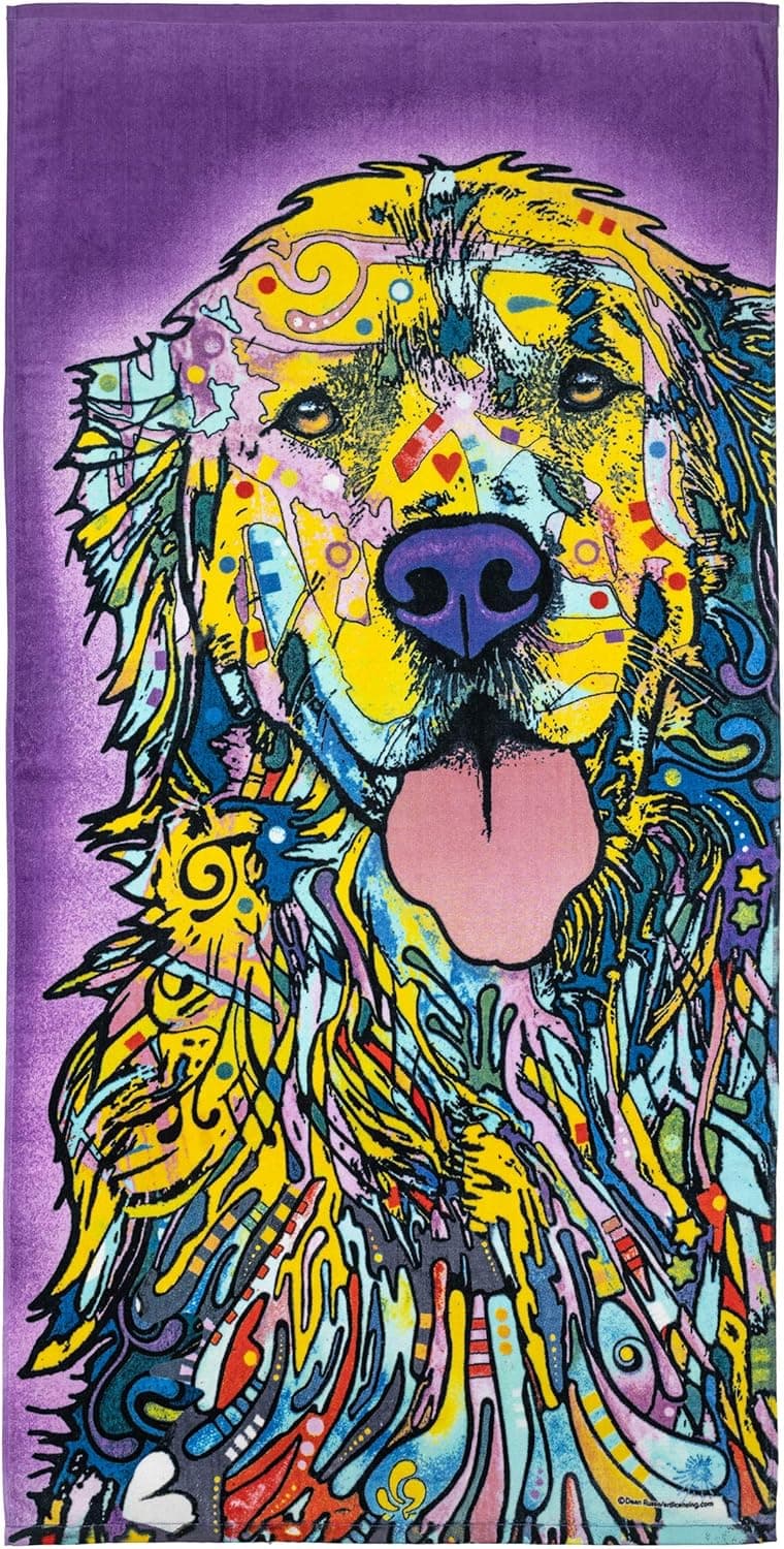 Dawhud Direct Colorful Dog Beach Towel for Men, Boys, Girls, Kids, Women, Dog Bath Towel Print 30" x 60" Pool Towel Super Soft Plush Cotton Dog Towel - Dean Russo Golden Retriever