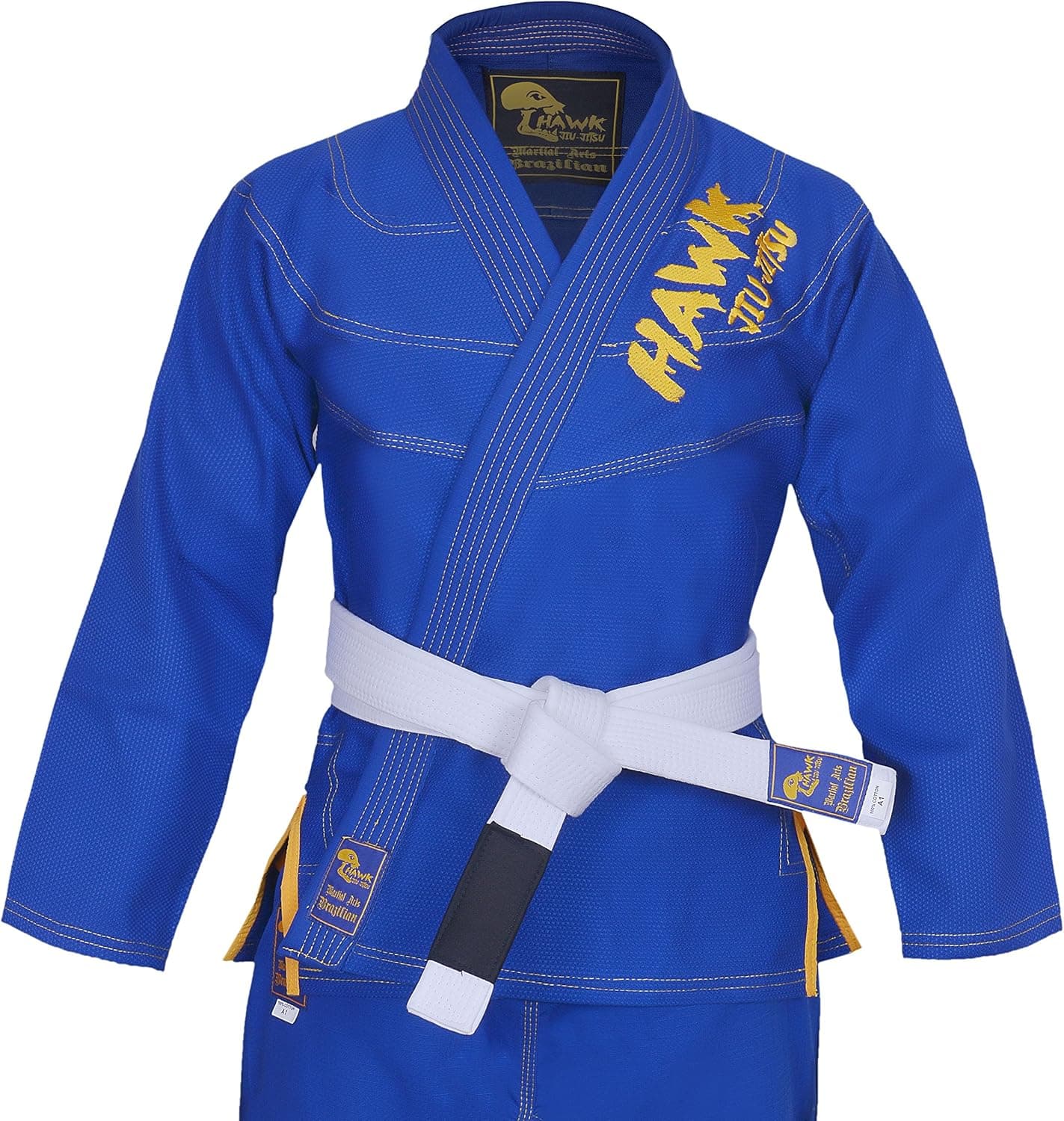 Hawk Brazilian Jiu Jitsu Suit BJJ Gi Kimonos BJJ Uniform Preshrunk Pearl Weave Fabric, with Free White Belt