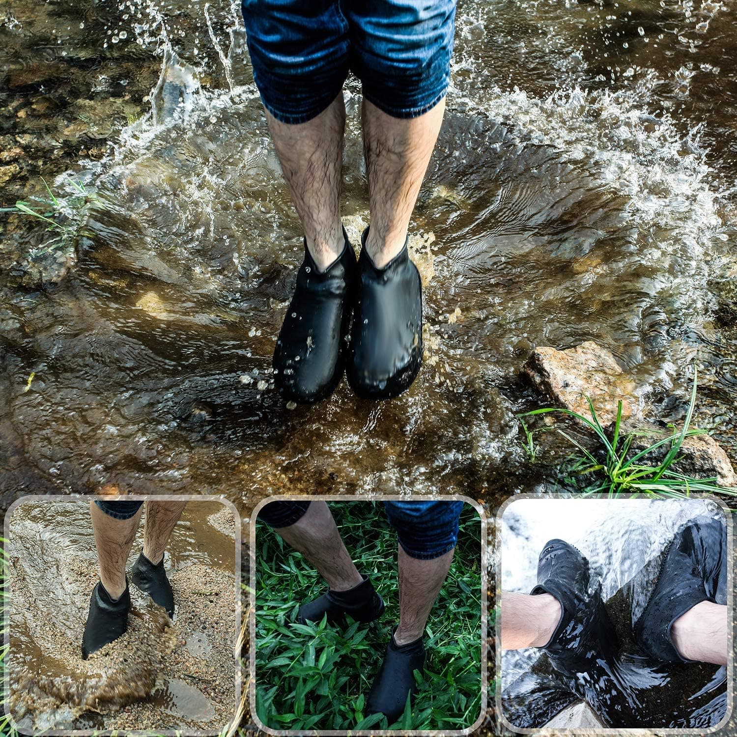 Matow Reusable Silicone Boot and Shoe Covers, Waterproof Rain Socks, Silicone Rubber Shoe Protectors for Outdoor Protection - 1 Pair(2 PCS) (Medium, Black)