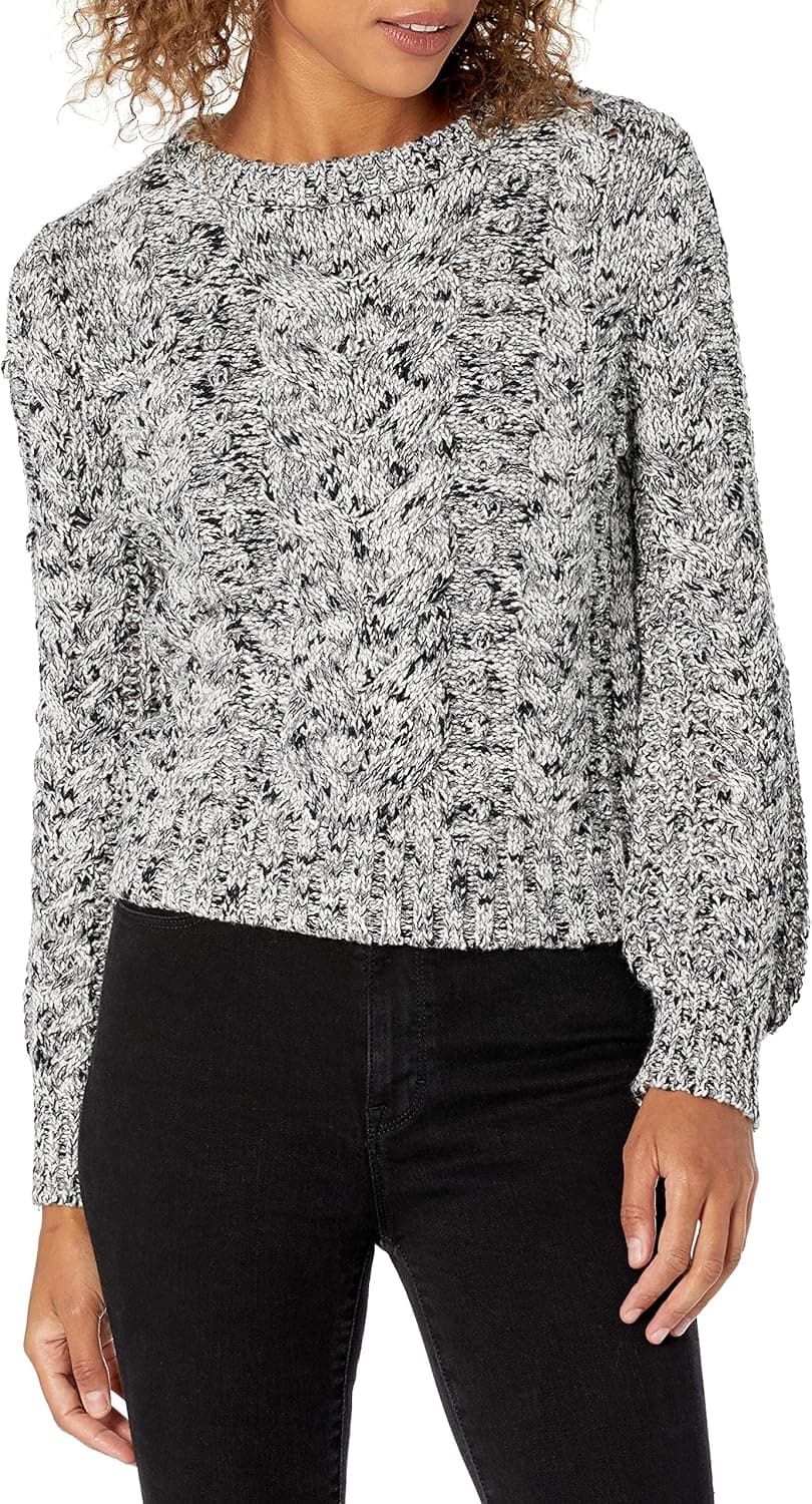 Goodthreads Women's Marled Popcorn Stitch Long-Sleeve Cropped Crewneck Sweater