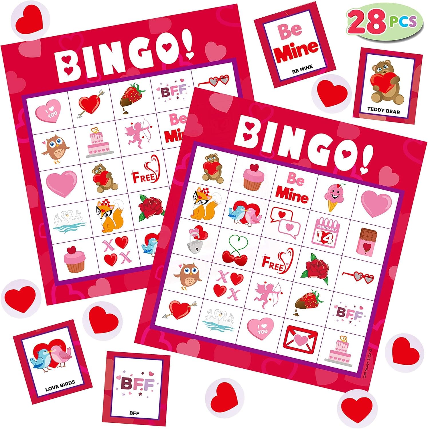 JOYIN Valentines Day Bingo Game Cards (5x5) – 28 Players for Kids Party Card Games, School Classroom Games, Love Party Favors Supplies, Family Activity