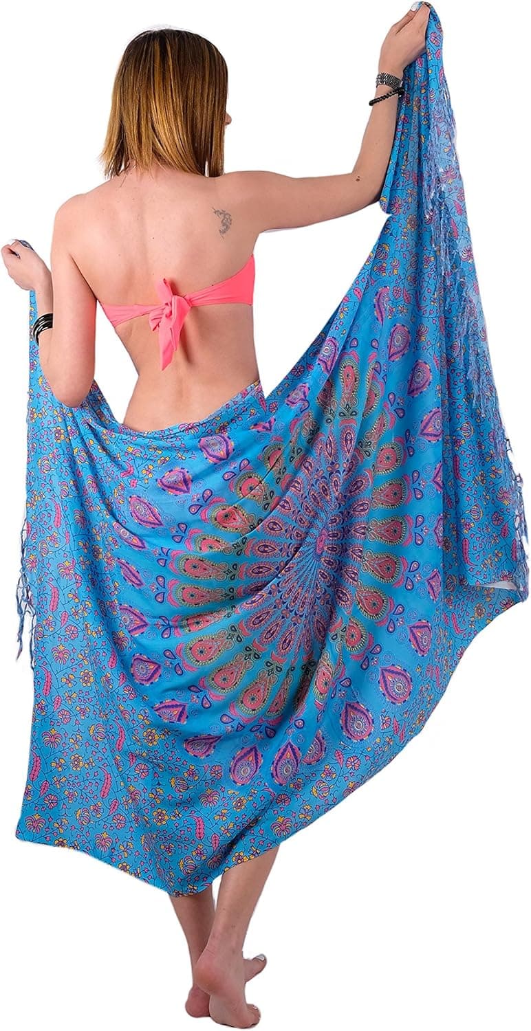 Boho Chic Sarong Gorgeous Hand-Printed Bohemian Pareo Endlessly Versatile Uses Bikini Swimsuit Cover Up,Beach Blanket,Tapestry,Dress,Wall Hanging,Throw by Mandala Life ART,Pink Peacock,Large