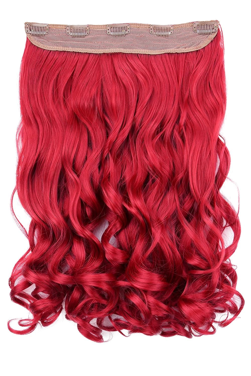 PRETTYSHOP Clip In Hair Extensions Full Head One Piece Hairpiece Wavy Heat-Resisting 22" intense red #3100 C61-1