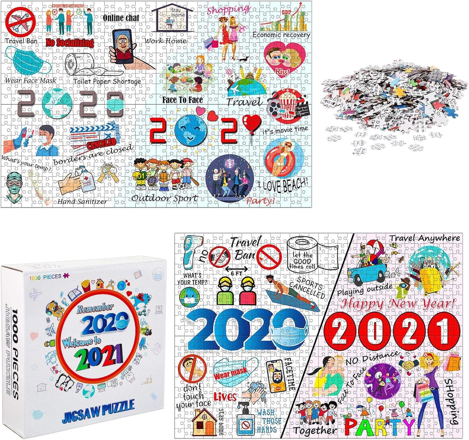 2 Sets Paper Jigsaw Puzzles 2020 Events Jigsaw Puzzles 1000 Pieces 2020 Commemoration Jigsaw Puzzle to Memorialize This Tough Year for Adults Teens, Stress Relief Game, Home Decoration
