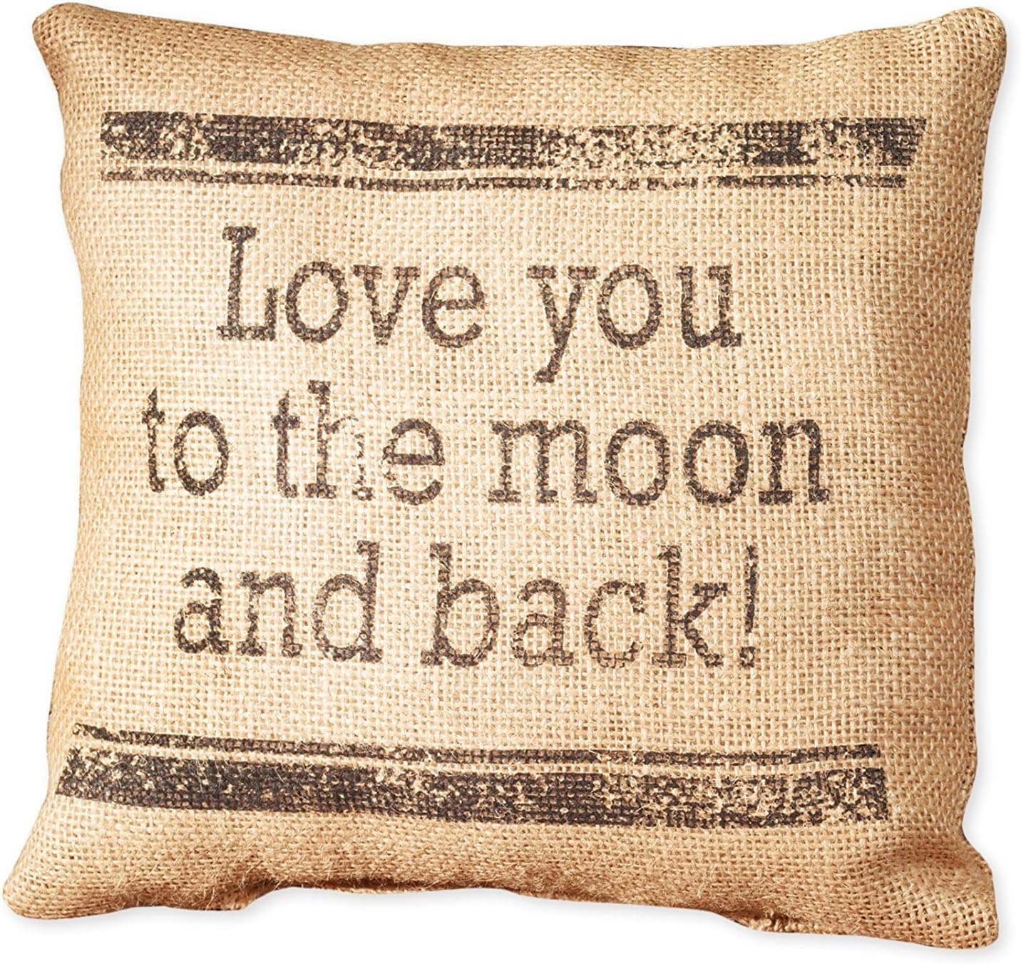The Country House Collection Small Burlap "Love You to the Moon and Back" 8" x 8" Throw Pillow,Black