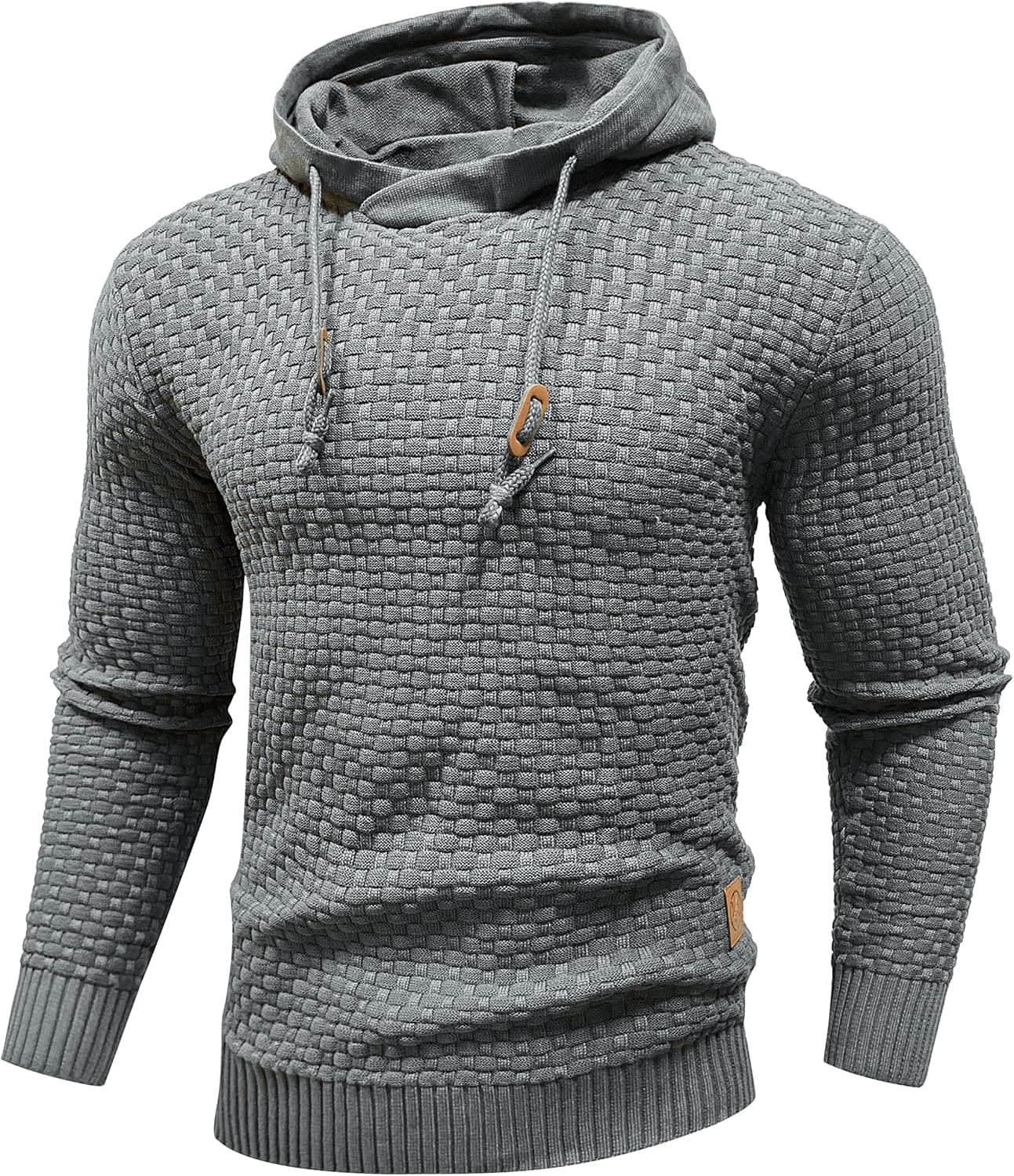 Zaitun Mens Hooded Sweatshirt Long Sleeve Solid Knitted Hoodie Pullover Sweater