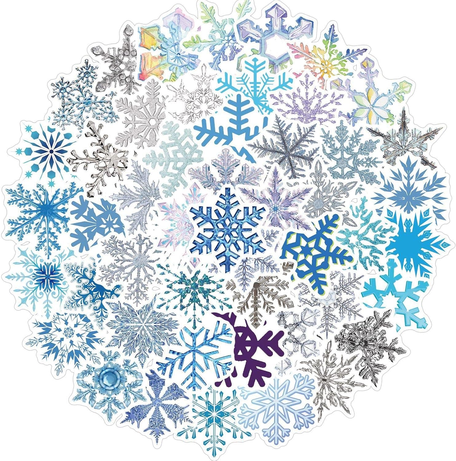 50 Pcs Snowflake Stickers Christmas Decoration Stickers Laptop Stickers for Kids Teens Water Bottles Bicycle Skateboard Luggage Decal (Snowflake)