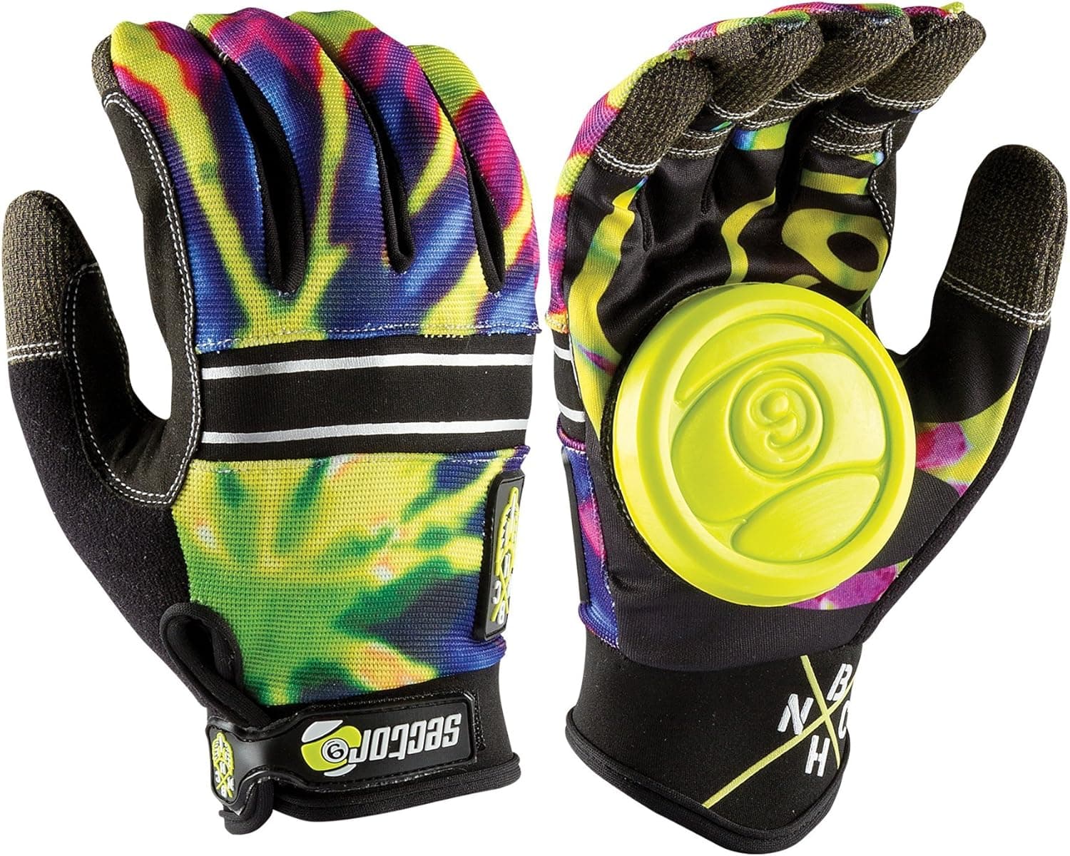 Sector 9 BHNC Longboard Skateboard Slide Gloves Limeburst With Slide Pucks Size L/XL