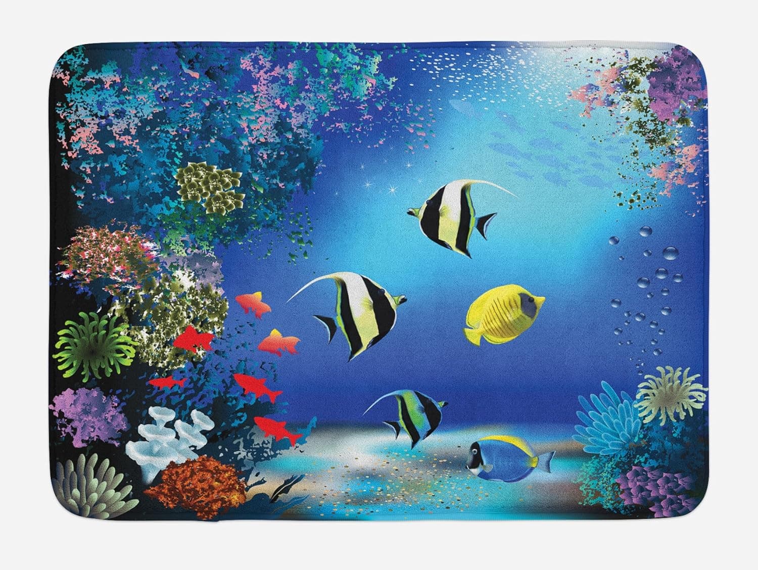 Ambesonne Underwater Bath Mat, Tropical Undersea with Colorful Fishes Swimming in The Ocean Coral Reefs Image, Plush Bathroom Decor Mat with Non Slip Backing, 29.5" X 17.5", Blue Navy