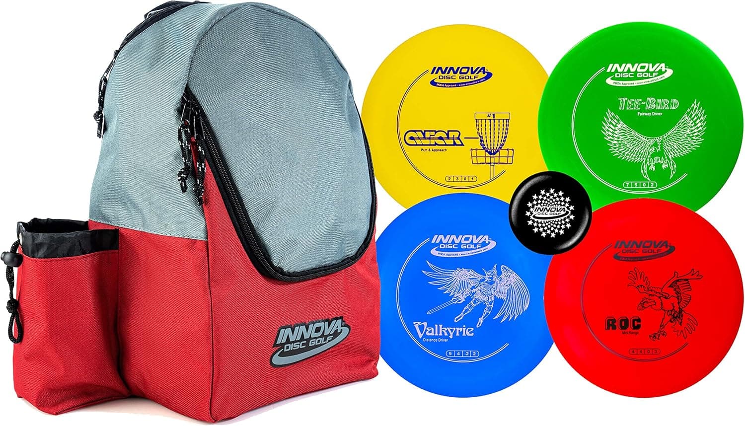 Innova Discs Golf Set with 4 Discs and Discover Disc Golf Backpack – DX Distance Driver, Fairway Driver, Mid-Range, Putter and Mini Marker Disc