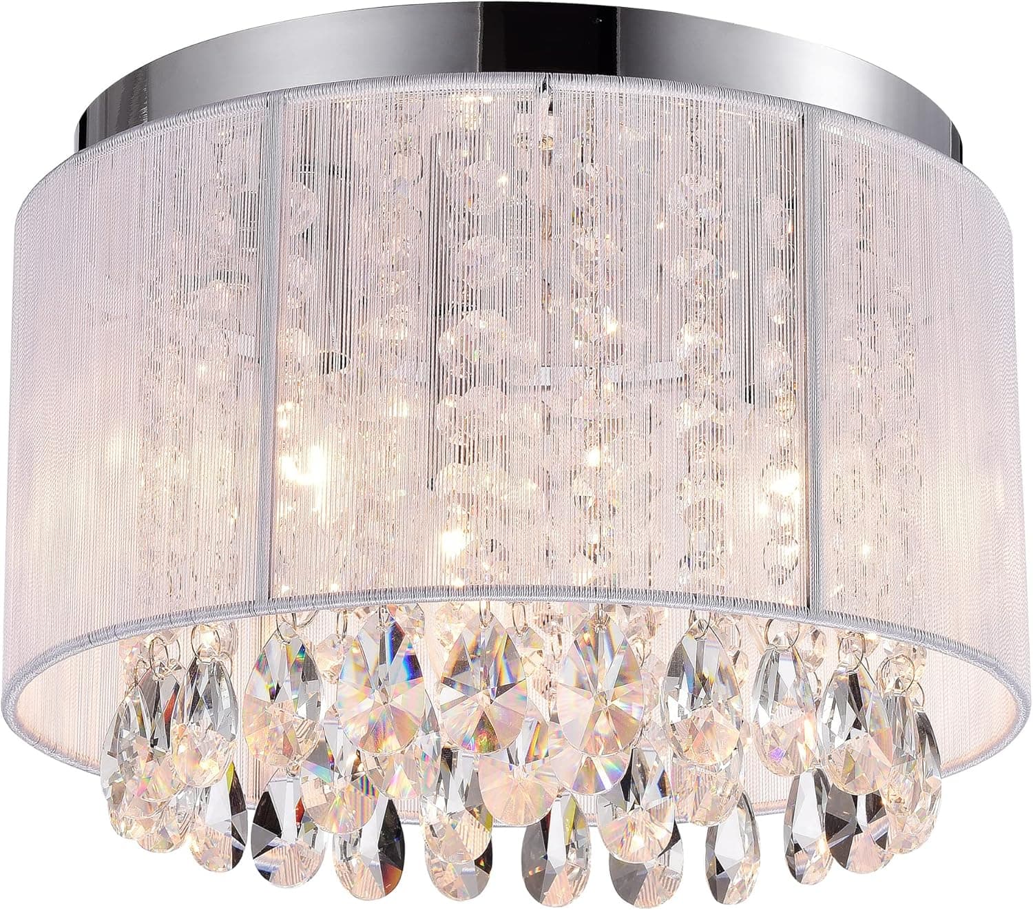 White Chandelier Mini Flush Mount Chandeliers Small Drum Chandelier Lighting Crystal Ceiling Light 3 Light Flush Mount Light Fixtures Ceiling for Bedroom Chandelier