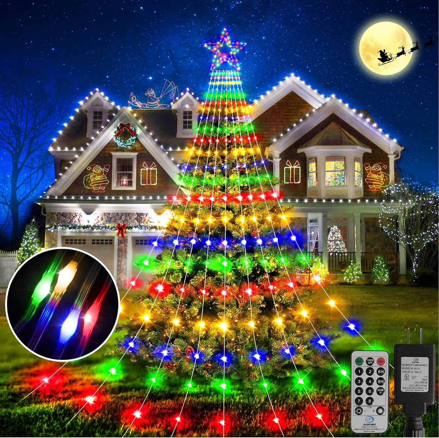 Christmas Tree Lights Outdoor Decoration With Top Star,714 LED 23 FT Christmas Lights Indoor,String Lights for Outside,8 Lighting Modes Waterproof Christmas Star Lights for Party Home Holiday Decor.