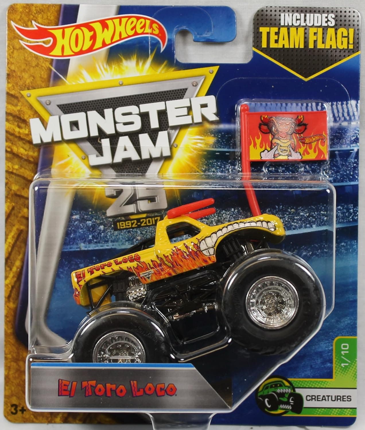2017 Hot Wheels Monster Jam 1:64 Scale Truck with Team Flag - El Toro Loco Yellow