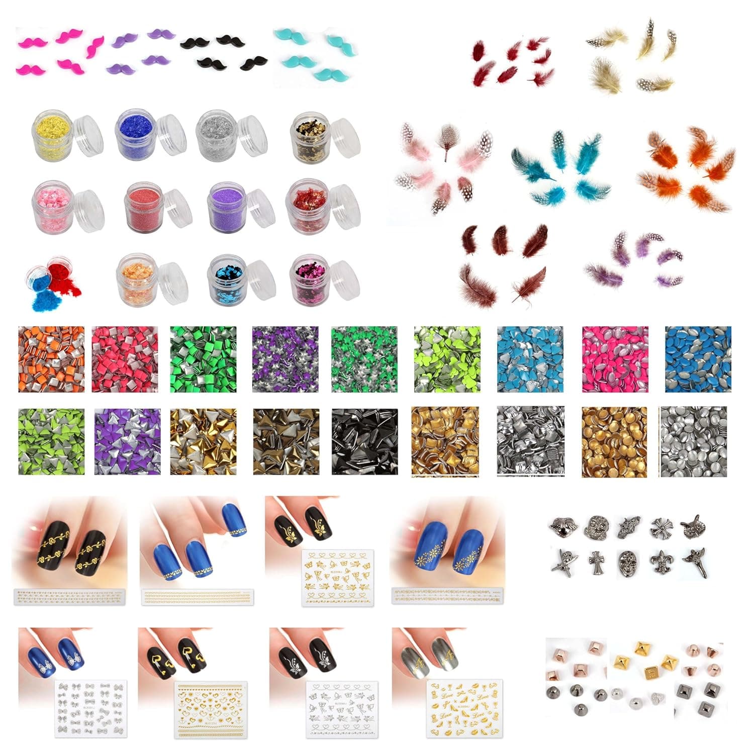 BMC Mystery Surprise 15 Mix Types Nail Art Glitters Stickers Cabochons Studs Kit