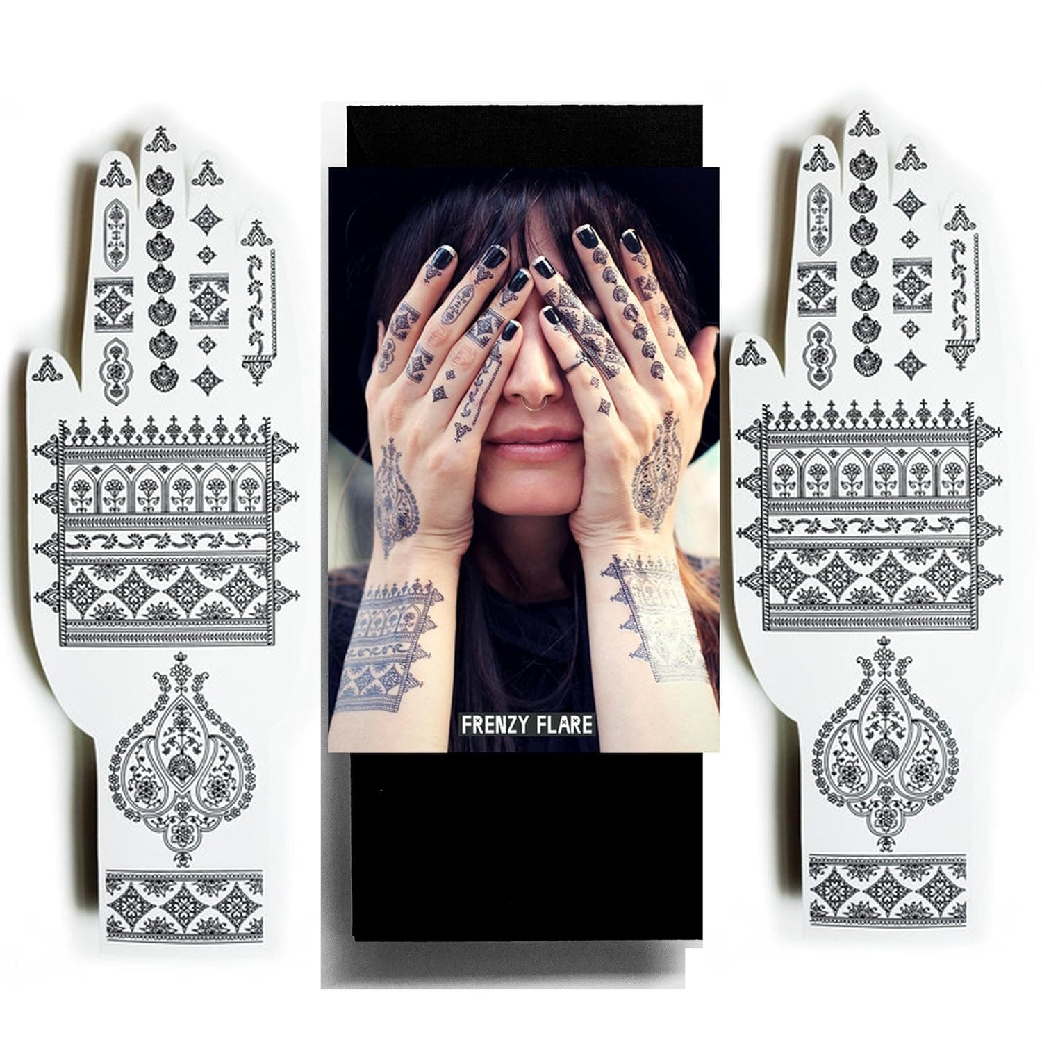 Henna Temporary Tattoos - Sexy Jewel Designs - Be the Show Stopper by Beautifying your Hands or Feet with Delicate Henna Patterns (Black Floral)