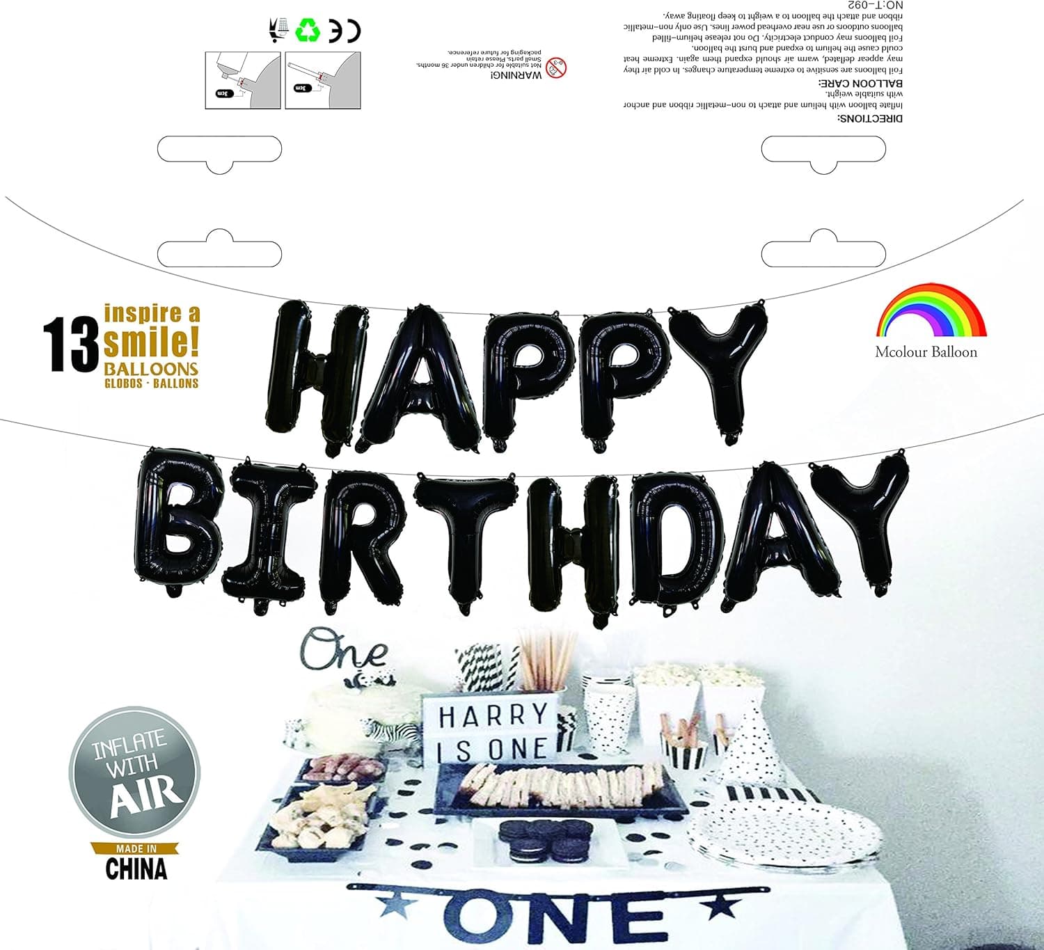 Mcolour Balloon Birthday Party 16 Inch Cute HAPPY BIRTHDAY Letters Foil Balloons (Black Birthday Letter Balloons)