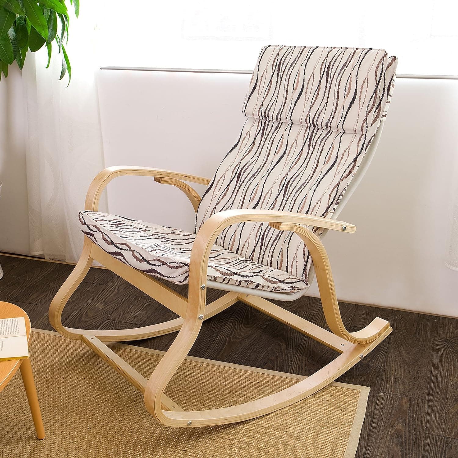 Haotian Wood Relaxing Rocking Chair,Gliders,Lounge Chair with Cotton Cushion, FST15-SW