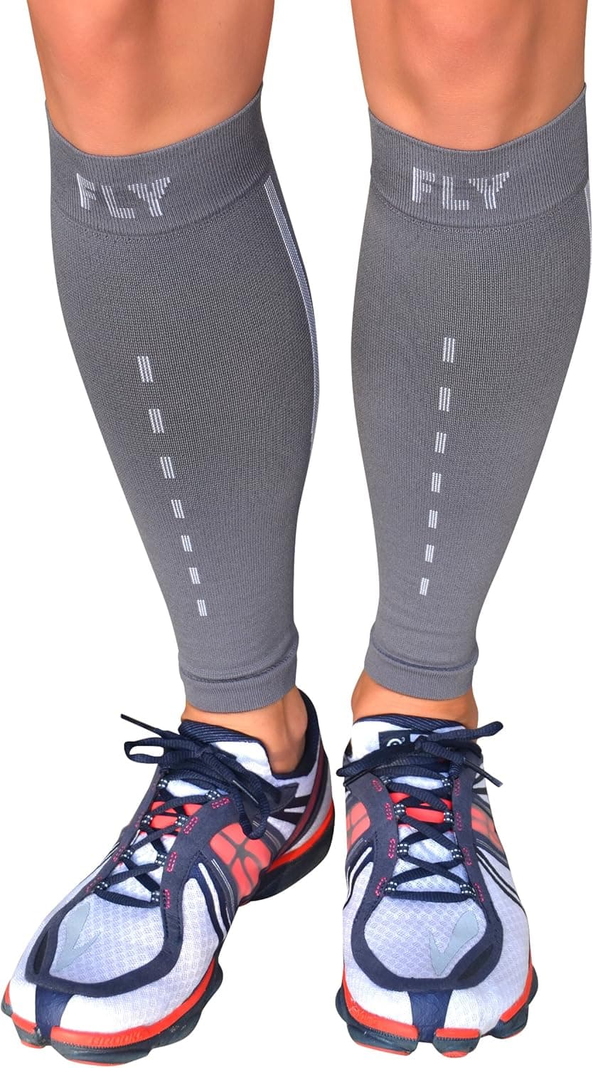 Fly Athletix Leg Compression Sleeve - Men and Women's - Odor Eliminating Coffee Yarn Fabric, Improves Circulation and Speeds Recovery - Perfect for Running, Cycling, Basketball, Training
