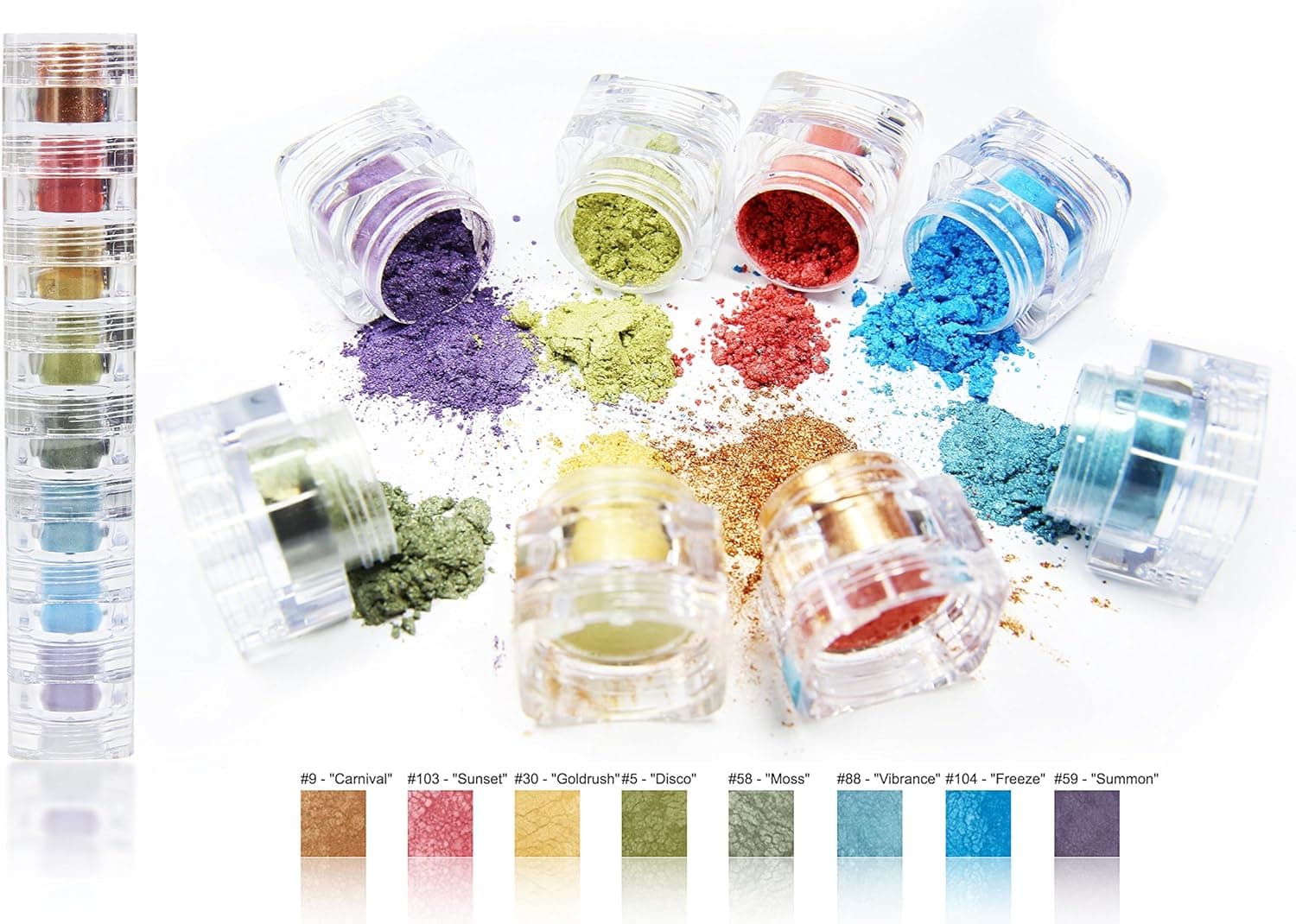 GG Beauty Professional 8 Colorful Glitter Shimmer Pearl Pigment Mineral Eyeshadow Set, Loose [Dust] Powders Makeup Party Kit (Tropical)