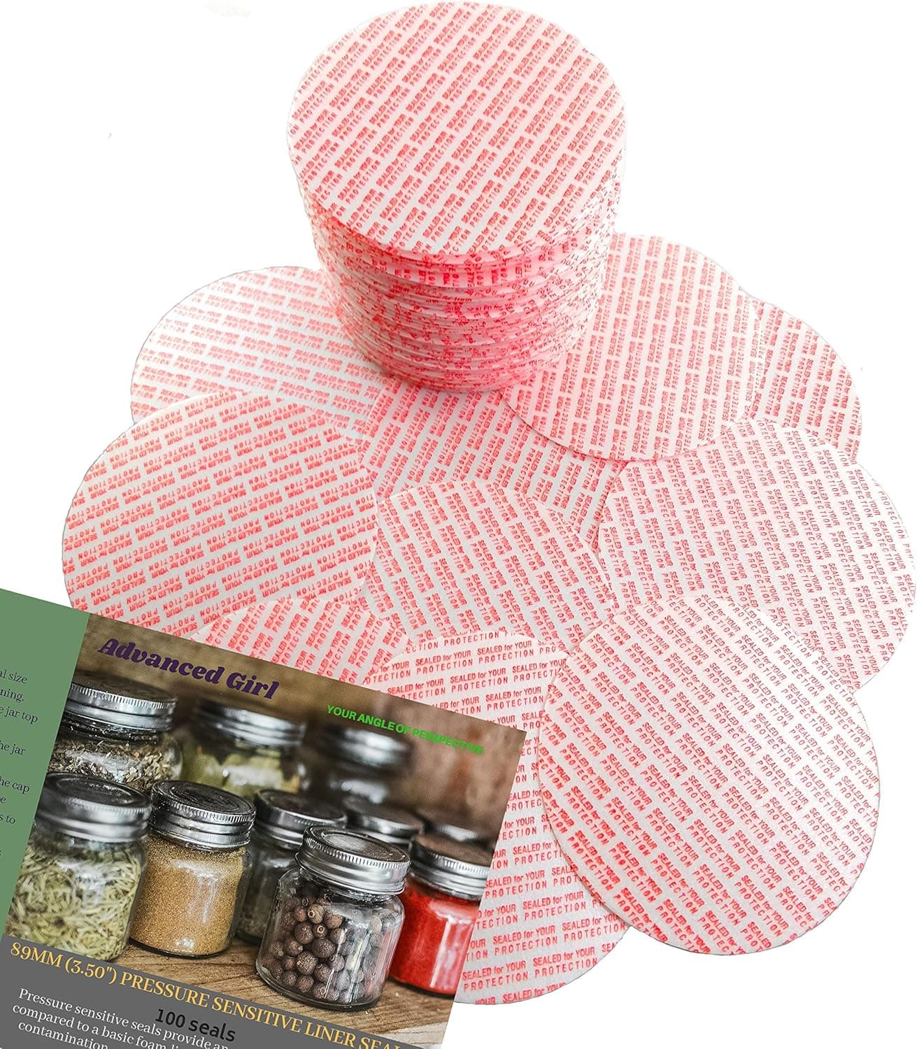 Pressure Sensitive Torque Activated Cap Seals Liners -89mm (3.50") Made in USA-100 PCS - for Wide Mouth Glass & Plastic Ball Mason Canning Jars - No Induction Sealer Needed