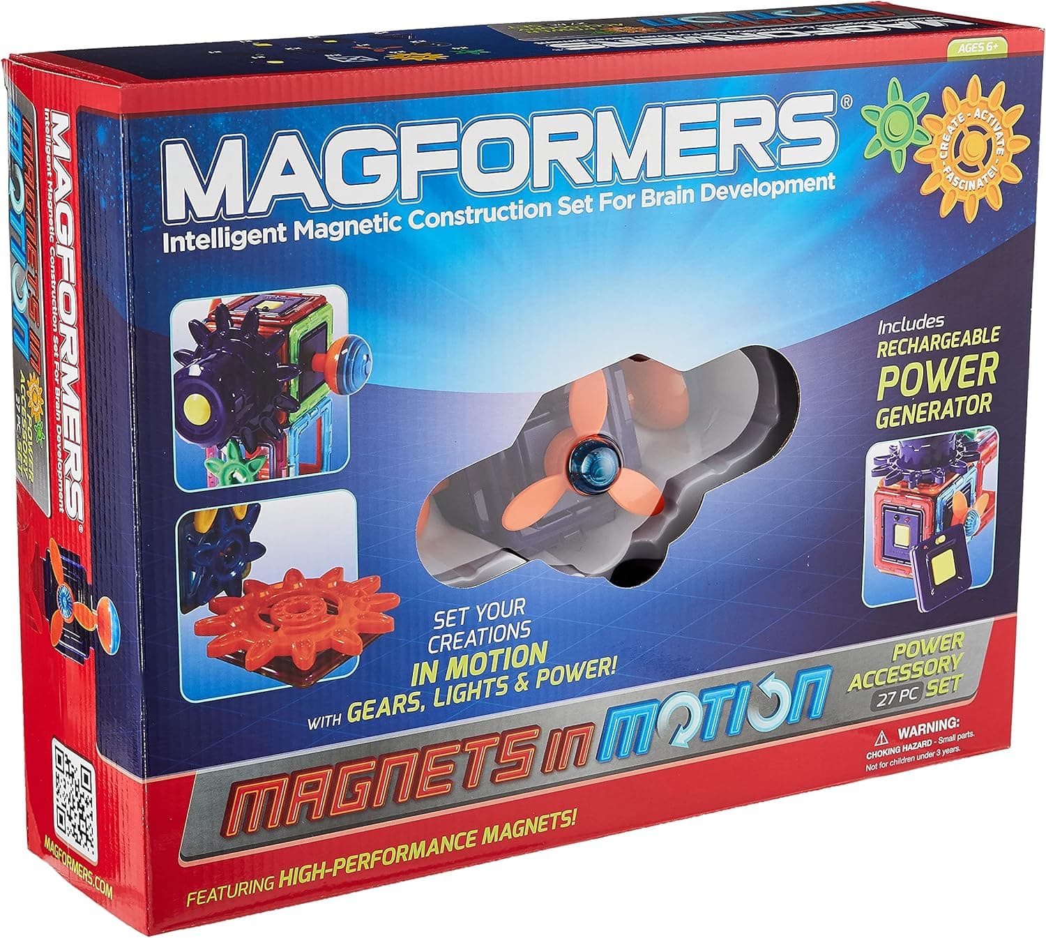 Magformers Magnets in Motion Power Accessory Set (27-Pieces) Magnetic Building Blocks, Educational Tiles Kit , Magnetic Construction STEM Gear Set