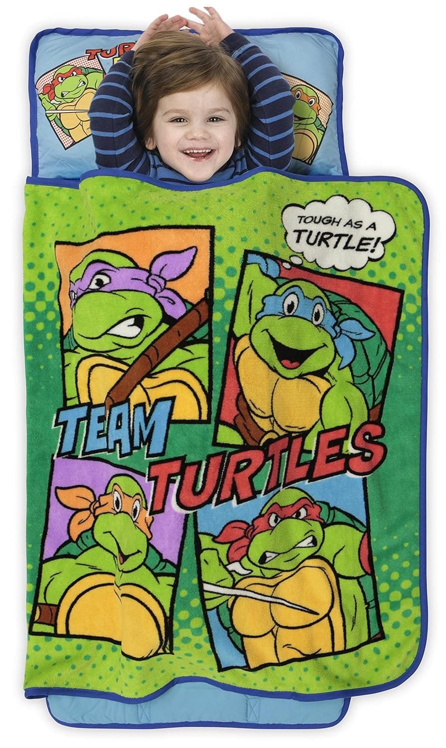 Teenage Mutant Ninja Turtles Toddler Nap Mat - Includes Pillow and Fleece Blanket – Great for Boys and Girls Napping at Daycare, Preschool, Or Kindergarten - Fits Sleeping Toddlers and Young Children
