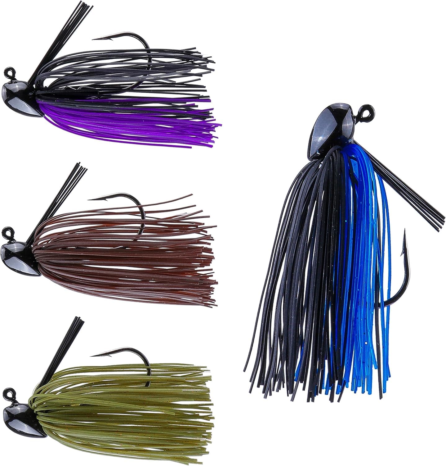 RUNCL Anchor Box - Bass Fishing Jigs - Flipping Jigs, Swim Jigs, Football Jigs - Spike Trailer Keeper, Silicone Skirts, Streamlined Head, Weedguard System, Proven Colors - Fishing Lures (Pack of 4)
