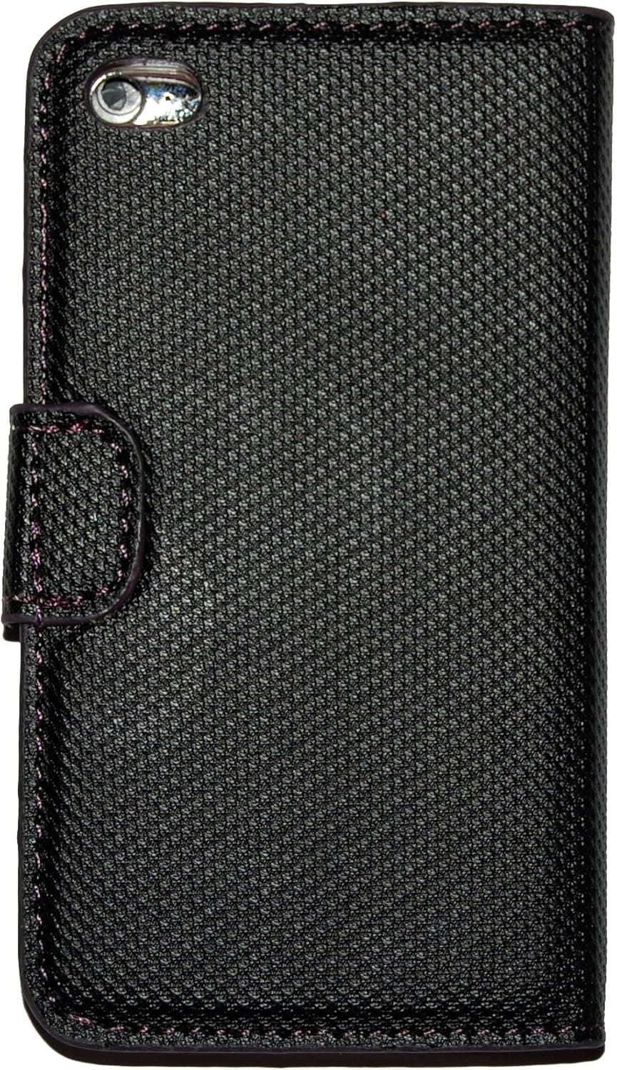 Black with Purple Trim Leather Wallet Style Case for Apple iPod Touch 4G (4th Generation)