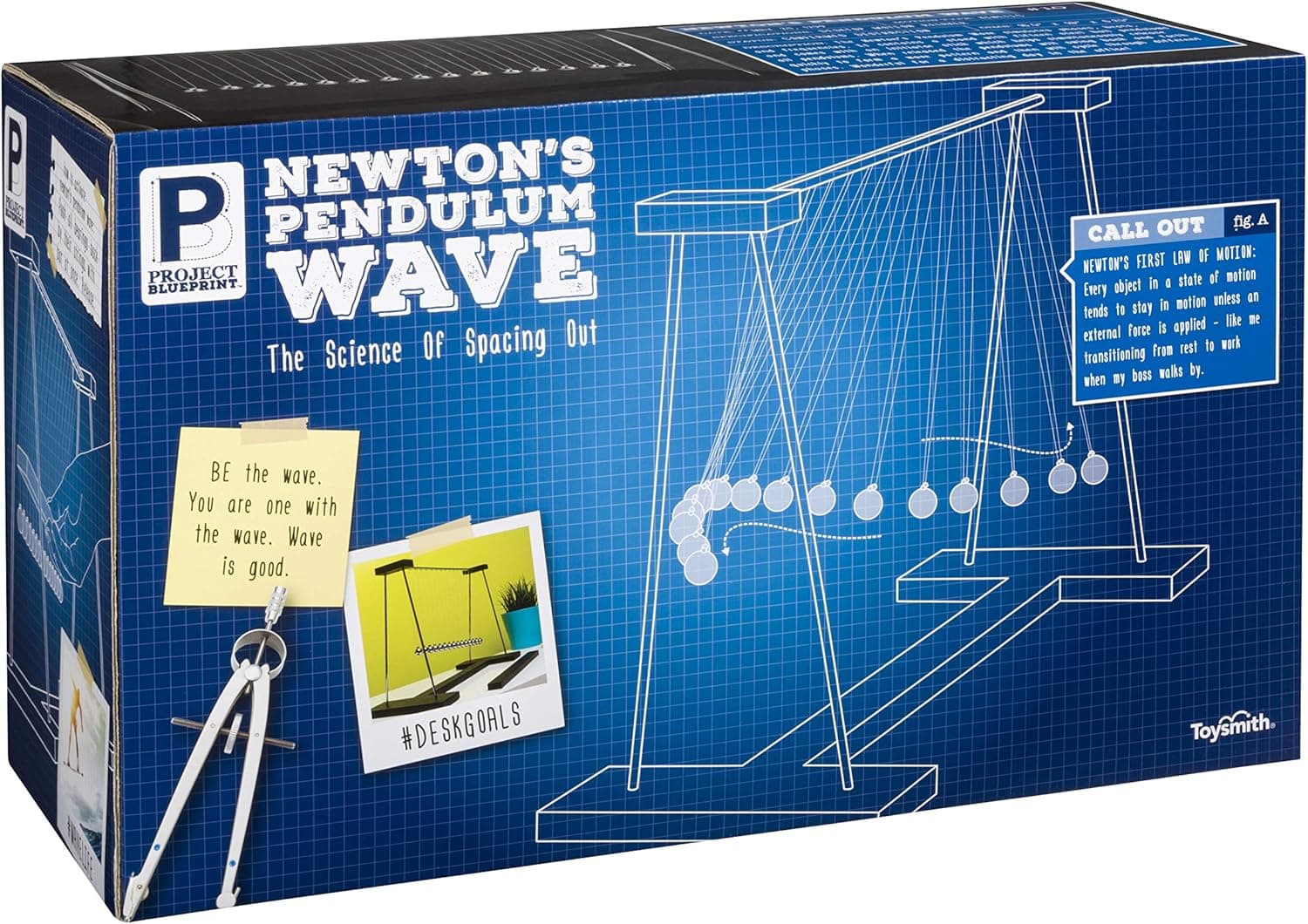 Toysmith Project Blueprint Newton's Pendulum Wave Science Toys - Novelty Desk Décor Sensory Fidget Gift (31890) Blue 16.5x10x6.25 inch