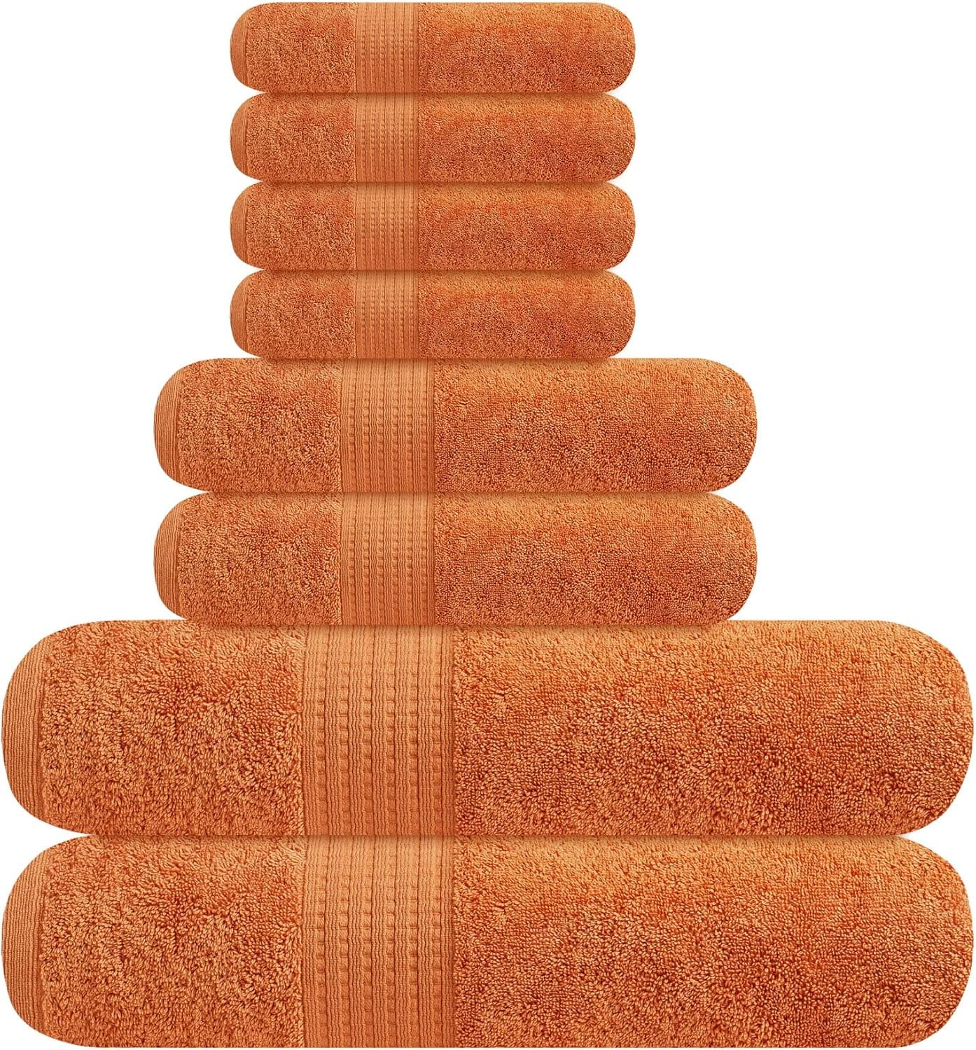 Tens Towels Prestige 8 Piece Orange Towels Set, 2 Extra Large Bath Towels XL 30 x 60 Inches, 2 Hand Towels, 4 Washcloths, 100% Cotton, Heavy, Absorbent and Ultra Soft Towels for Bathroom