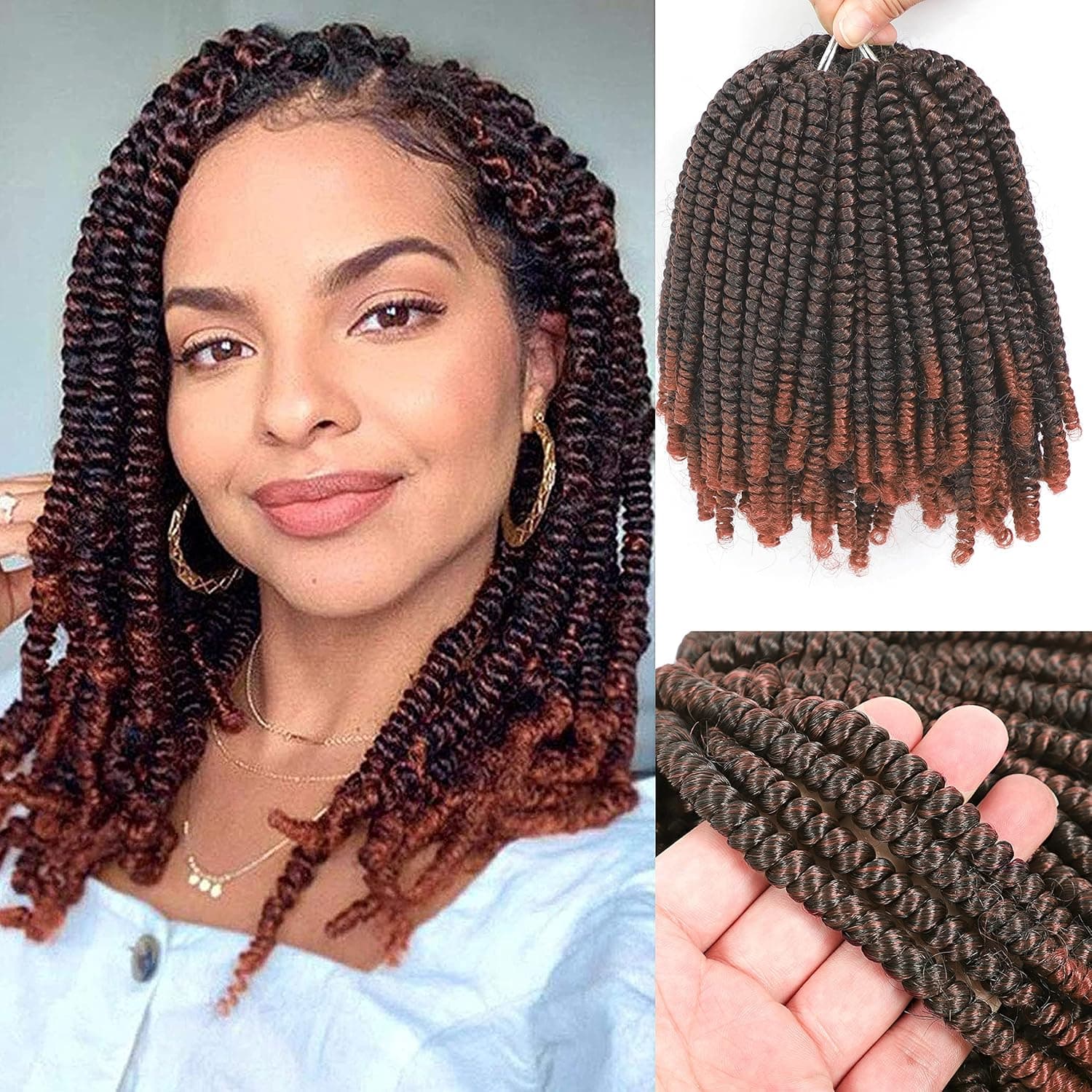 8Inch Spring Twist 3 Pack Short Afro Curly Crochet Braiding Spring Twist Braids Low Temperature Synthetic Hair (T350, 8inch)